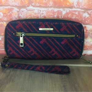 Travelon Red and Blue Nylon Zippered Wristlet Wallet